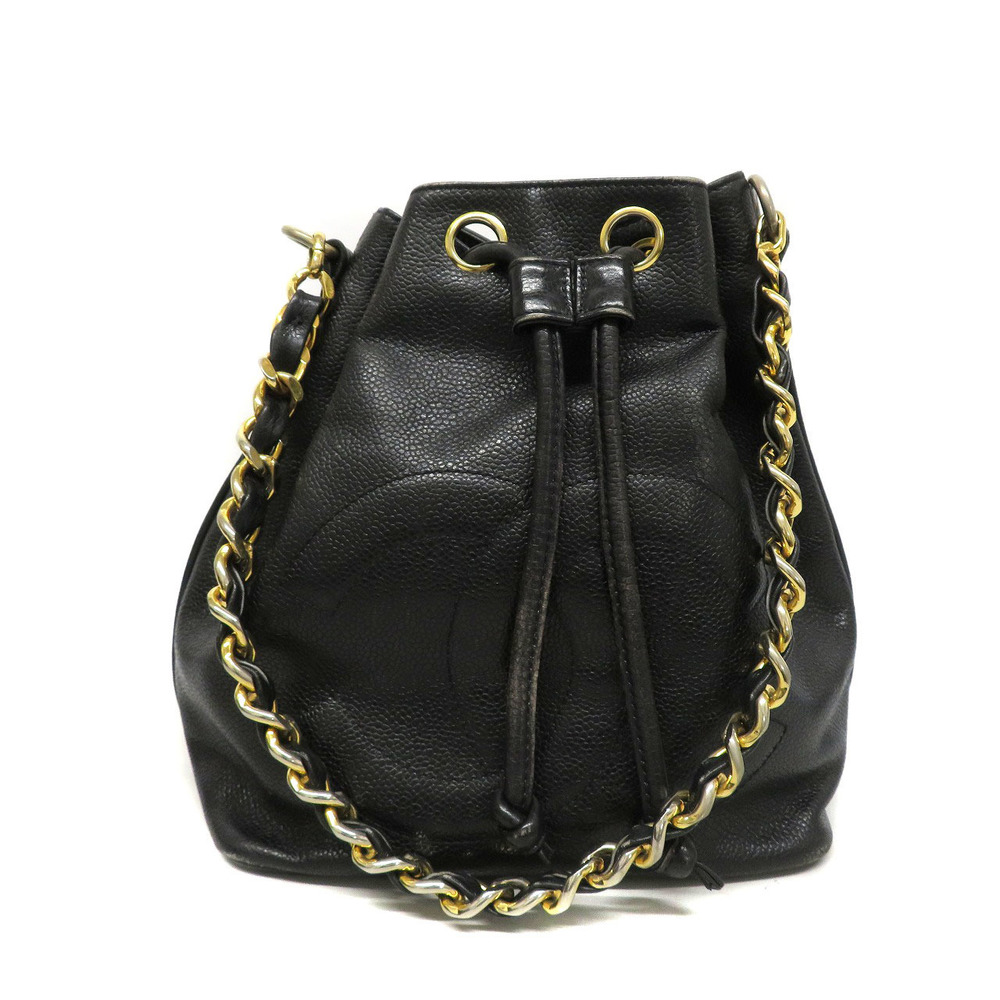 Chanel One Shoulder Bag Drawstring Caviar Black